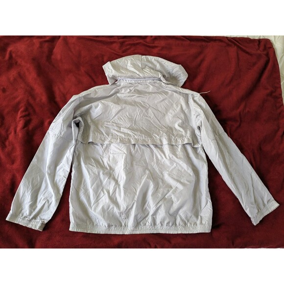 Vintage Adidas Windbreaker Track Jacket Trefoil Gray Women's Large 80s 90s Hood - Picture 10 of 11